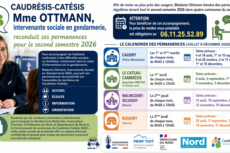 Caudrésis-Catésis : Mme Ottmann, intervenante sociale en gendarmerie, reconduit ses permanences pour le second semestre 2026