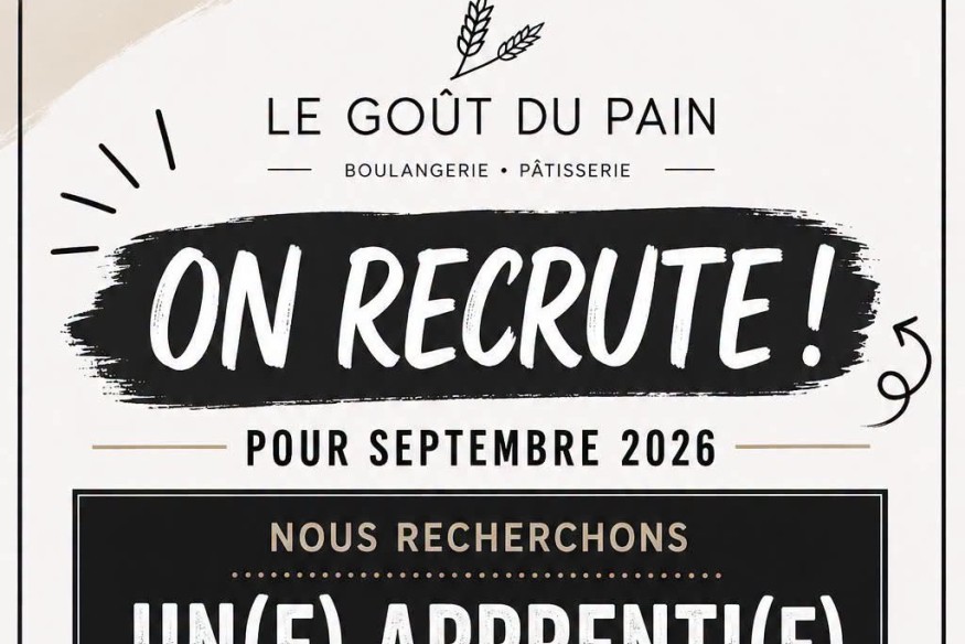 La boulangerie « Le Goût du Pain » à Caudry recrute un(e) apprenti(e) en vente pour la rentrée