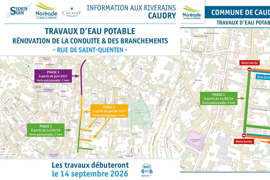 Caudry : trois phases de travaux sur le réseau d’eau potable rue de Saint-Quentin dès le 14 septembre 2026